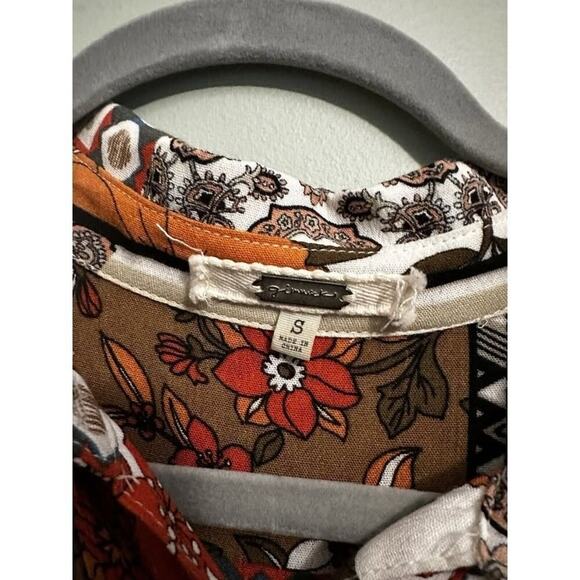 Boho Floral Geometric Quilt Square Pattern Long Sleeve Button-Down Shirt Kimono - Picture 10 of 16